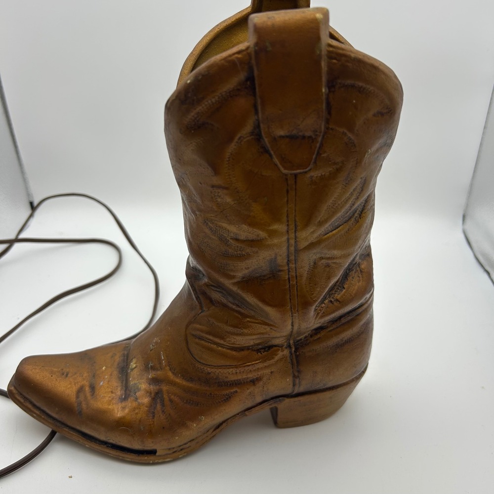 Vintage Western Cowboy Boot Accent Lamp Bronze Rustic Decor Leviton Switch
